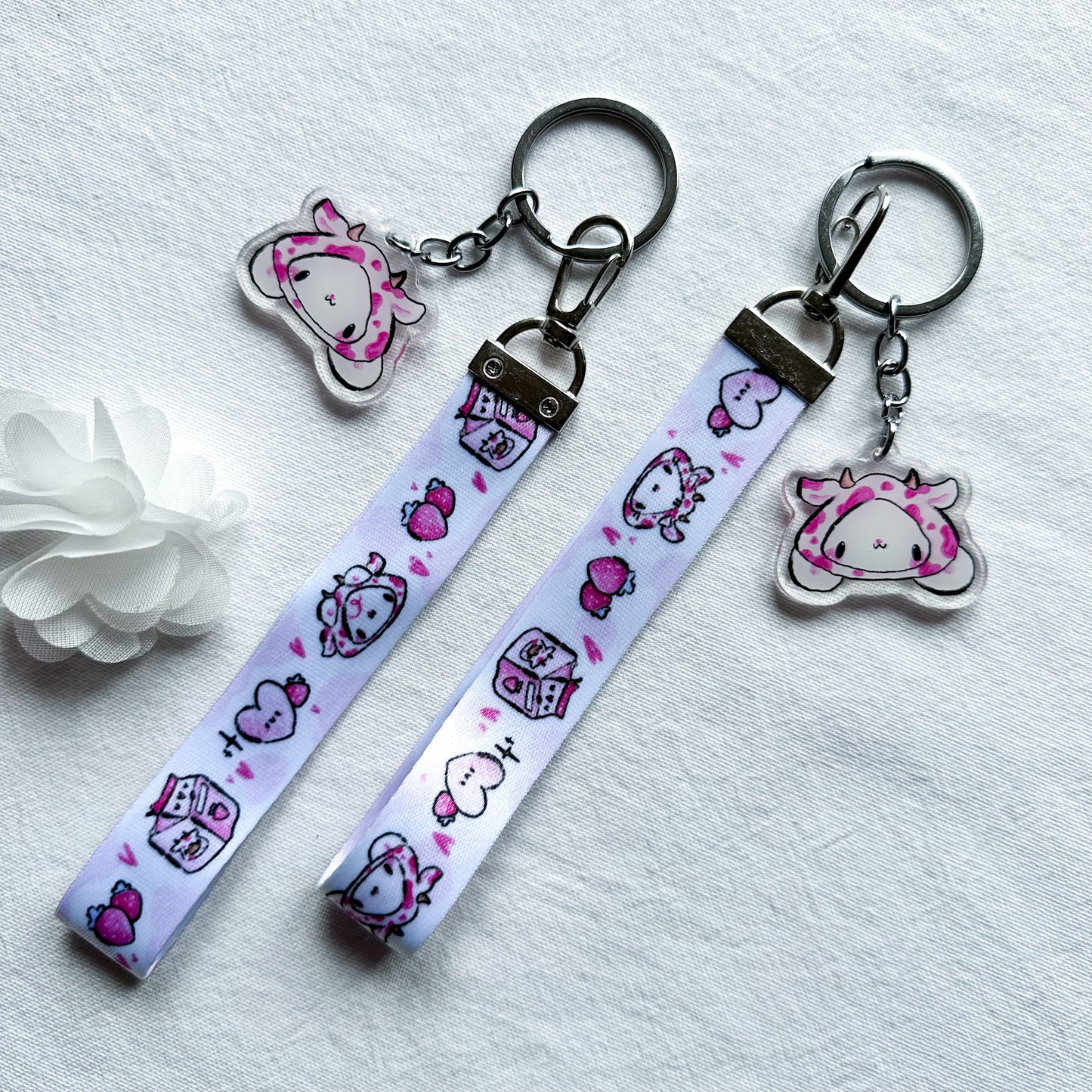 Strawberry Cow Wrist Lanyard With Charm