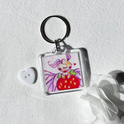 Strawberry Moth Keychain