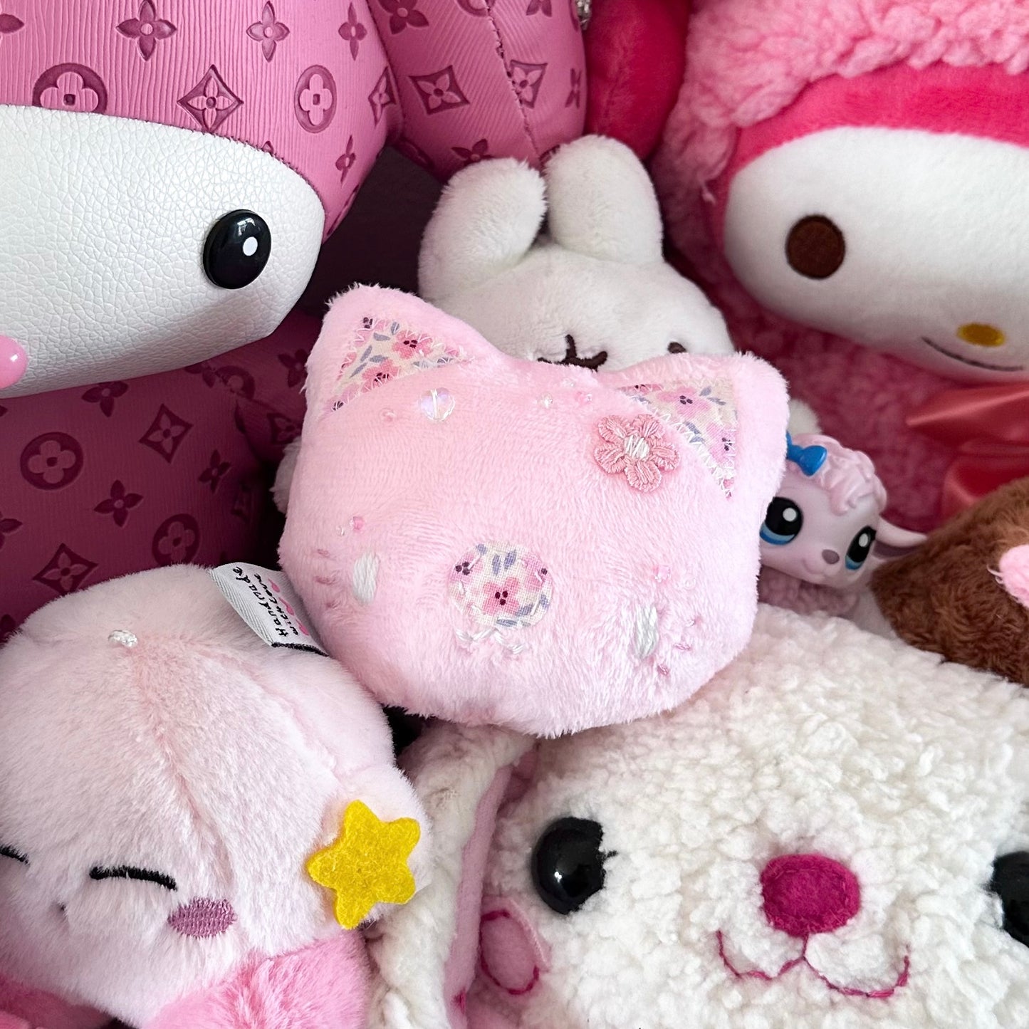 Pink Flower Cat Plush Charm