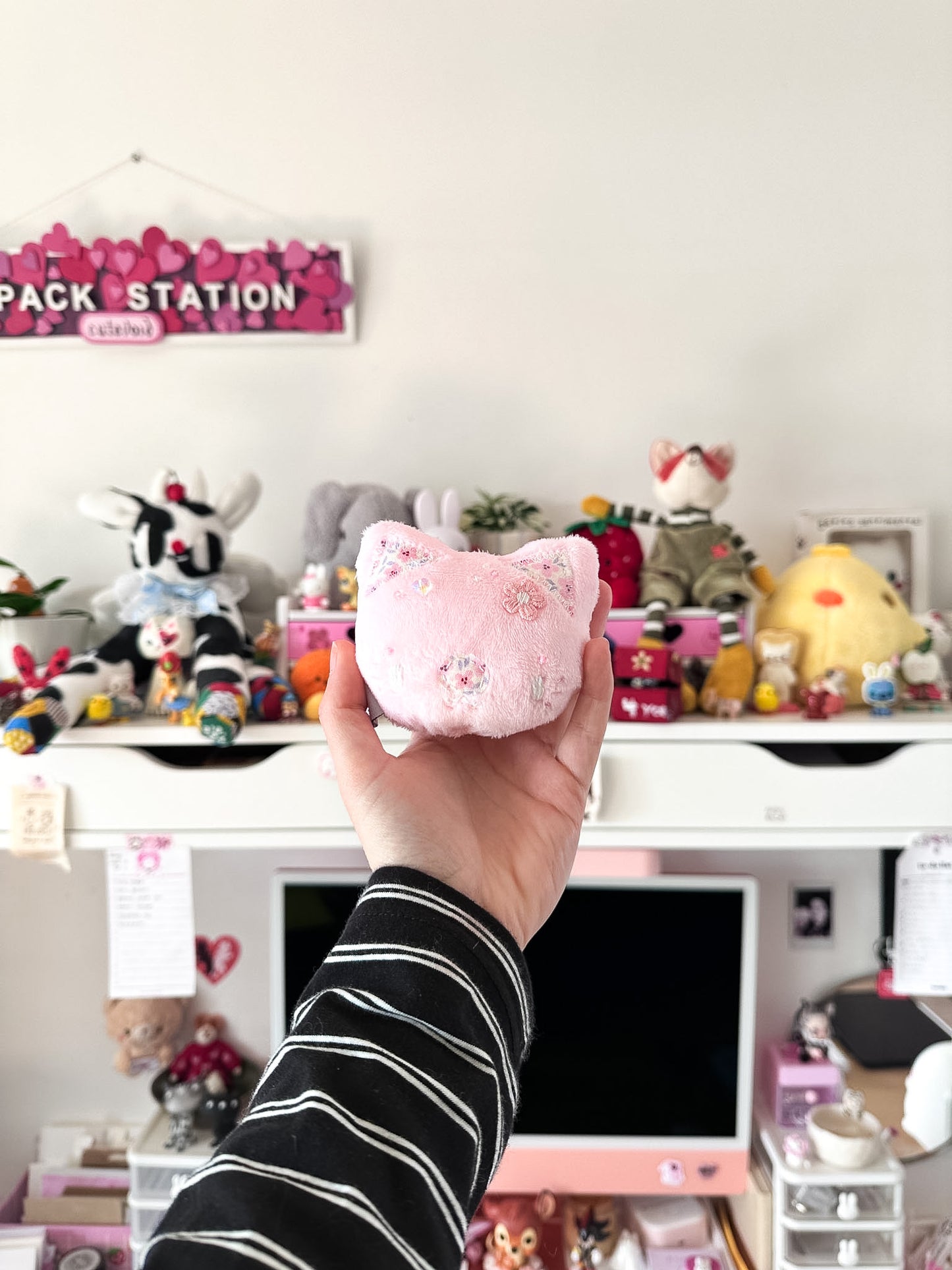 Pink Flower Cat Plush Charm