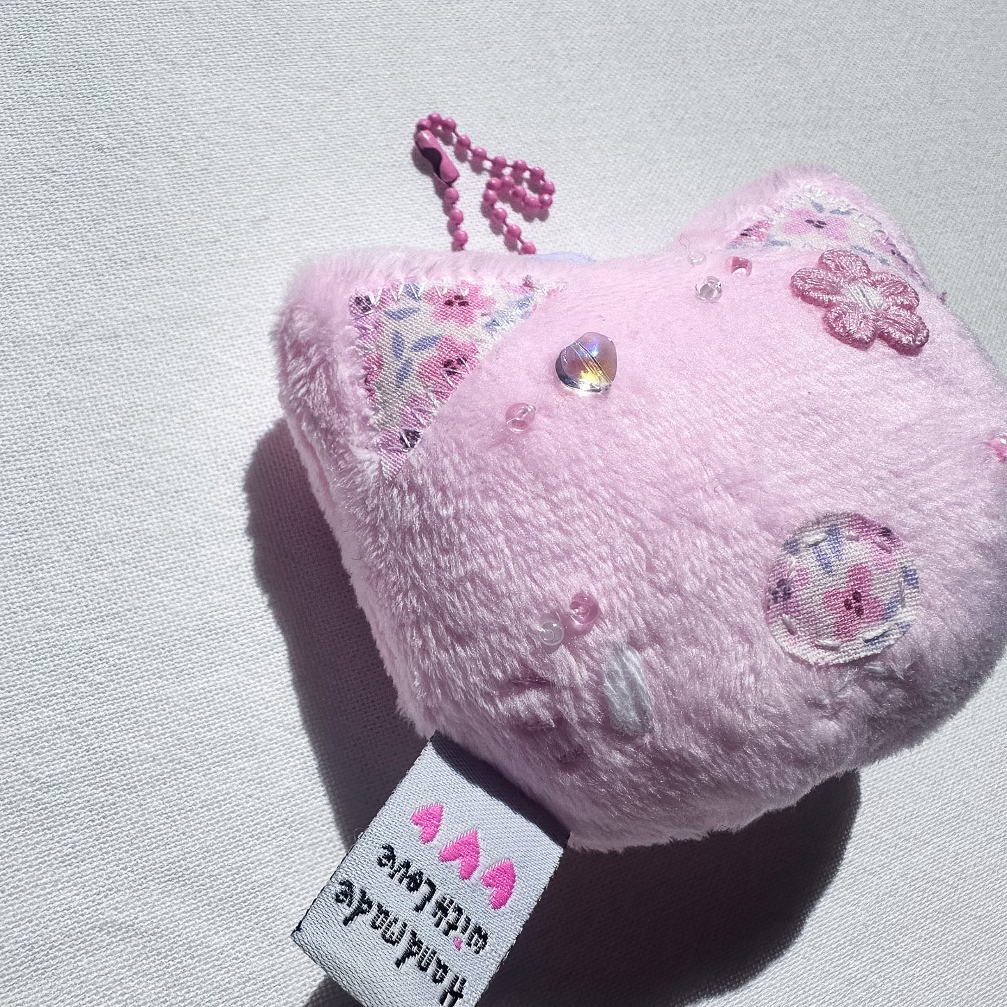 Pink Flower Cat Plush Charm