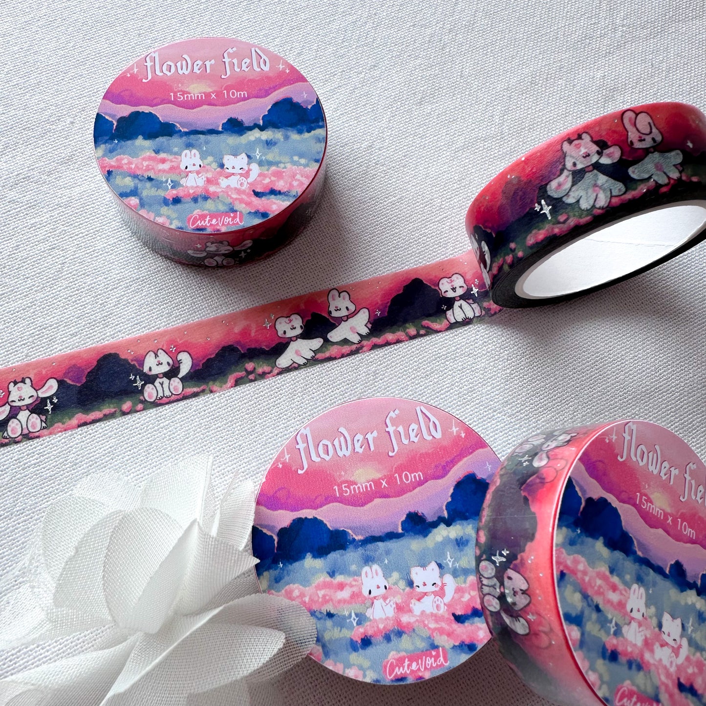 Flower Field Silver Foil Washi Tape