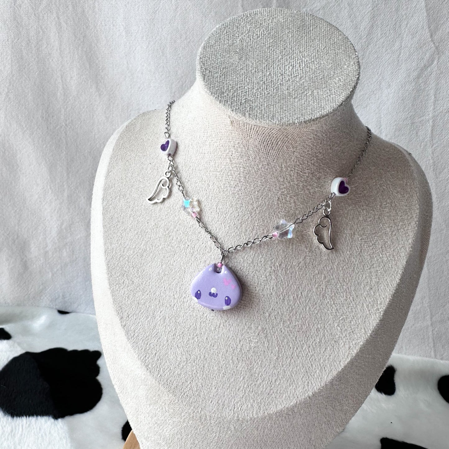 Purple Cat Clay Necklace