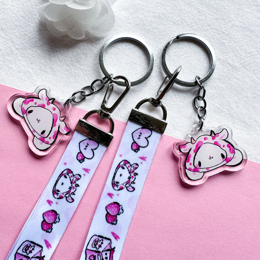 Strawberry Cow Wrist Lanyard With Charm