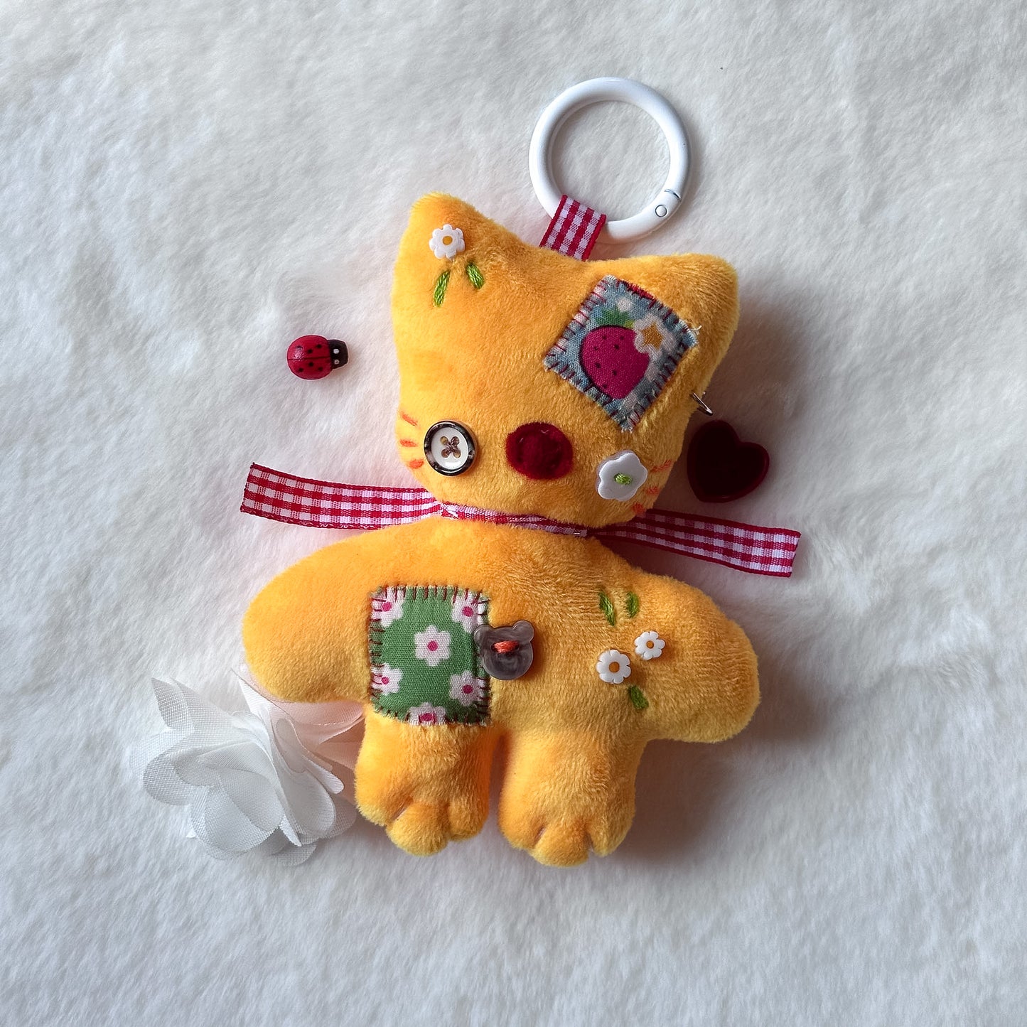 Yellow Patchwork Cat Plush Charm