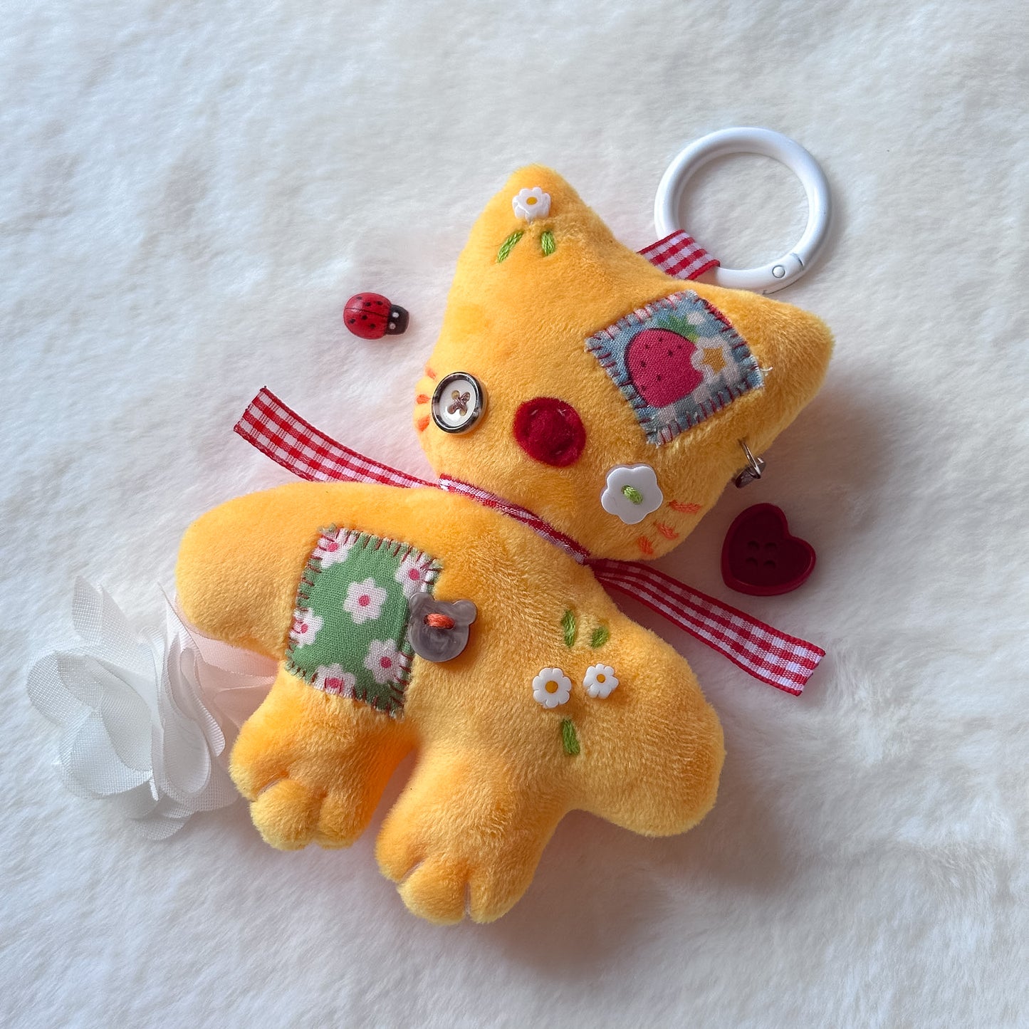 Yellow Patchwork Cat Plush Charm