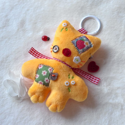 Yellow Patchwork Cat Plush Charm