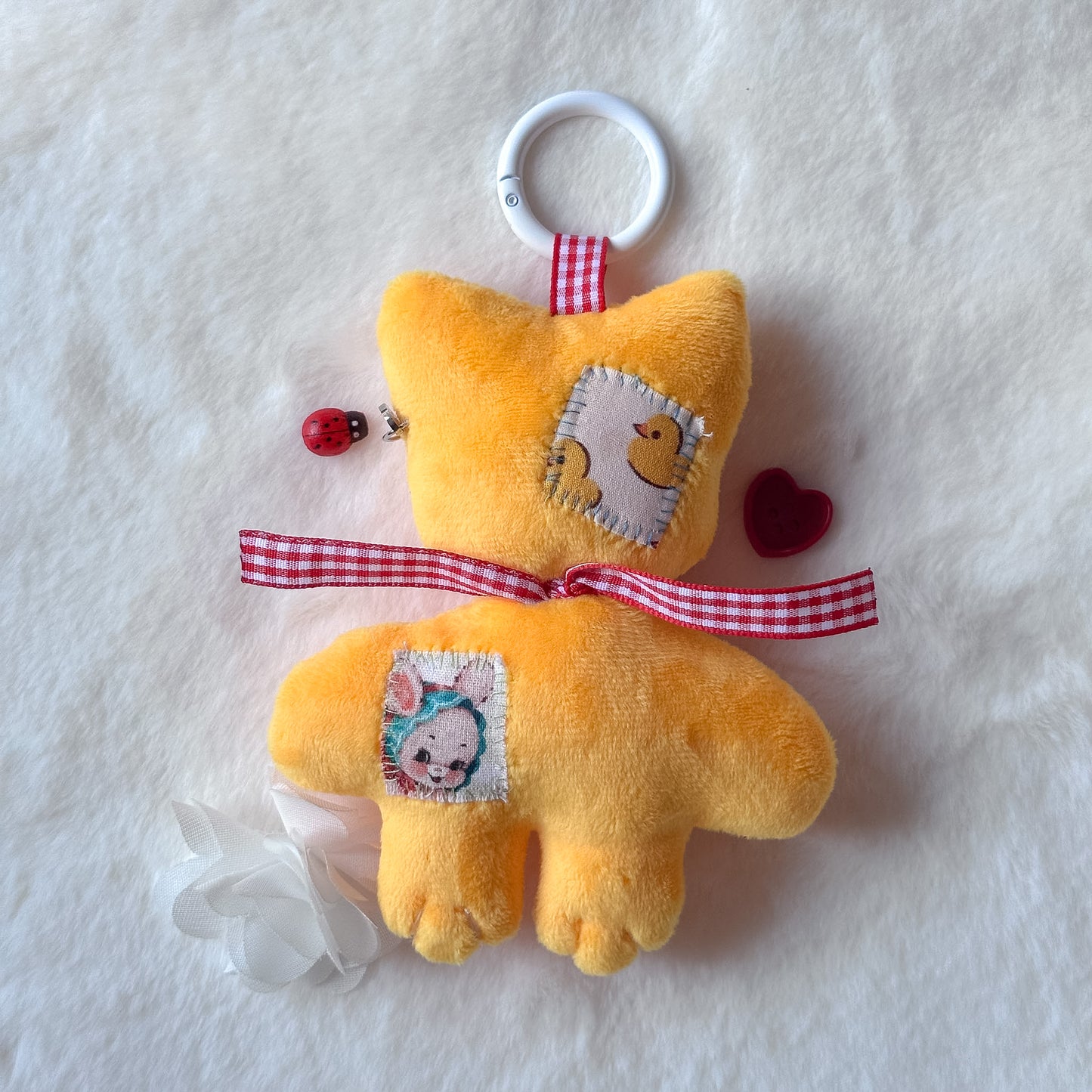 Yellow Patchwork Cat Plush Charm