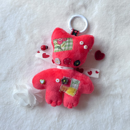 Red Patchwork Cat Plush Charm
