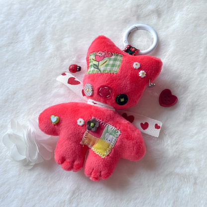 Red Patchwork Cat Plush Charm