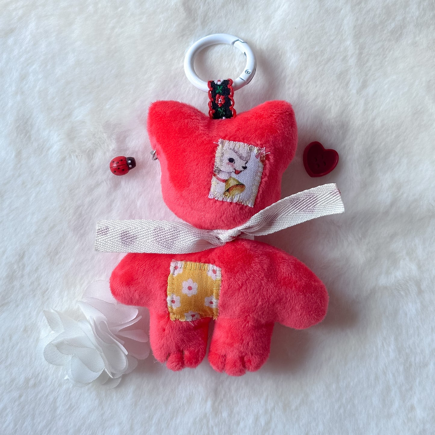 Red Patchwork Cat Plush Charm