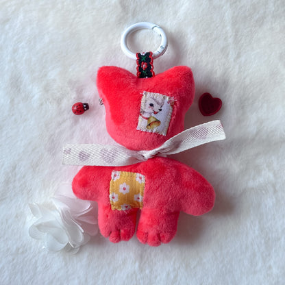 Red Patchwork Cat Plush Charm