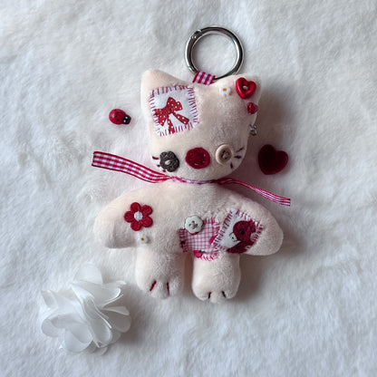 Beige Patchwork Cat Plush Charm