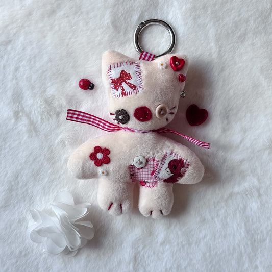 Beige Patchwork Cat Plush Charm