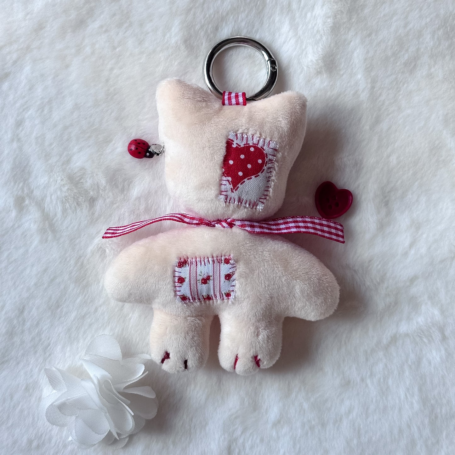 Beige Patchwork Cat Plush Charm