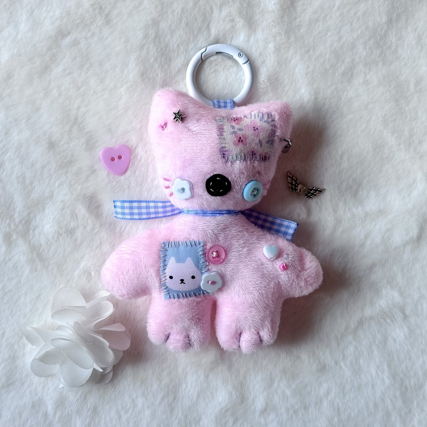 Pink Patchwork Cat Plush Charm