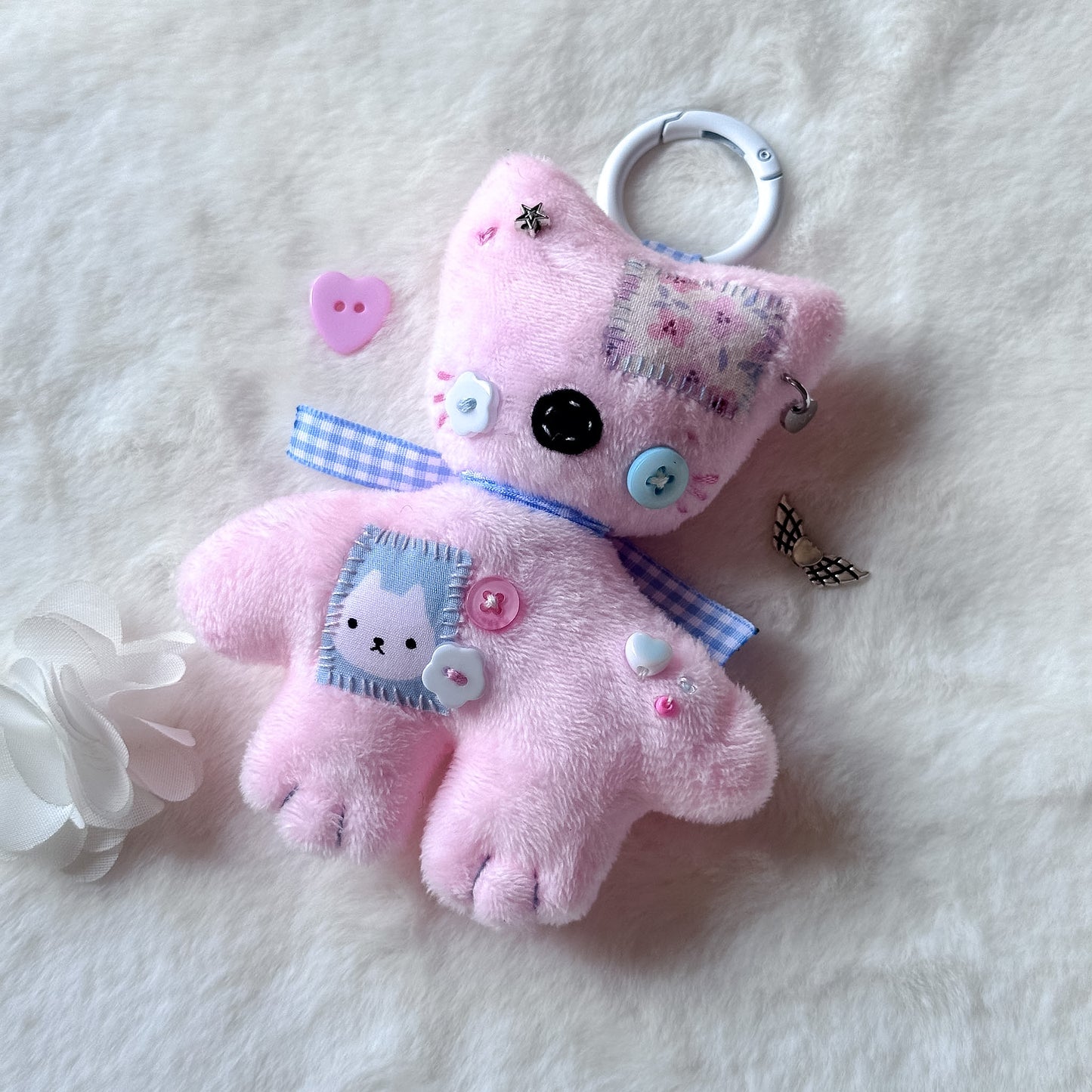 Pink Patchwork Cat Plush Charm