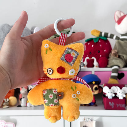 Yellow Patchwork Cat Plush Charm
