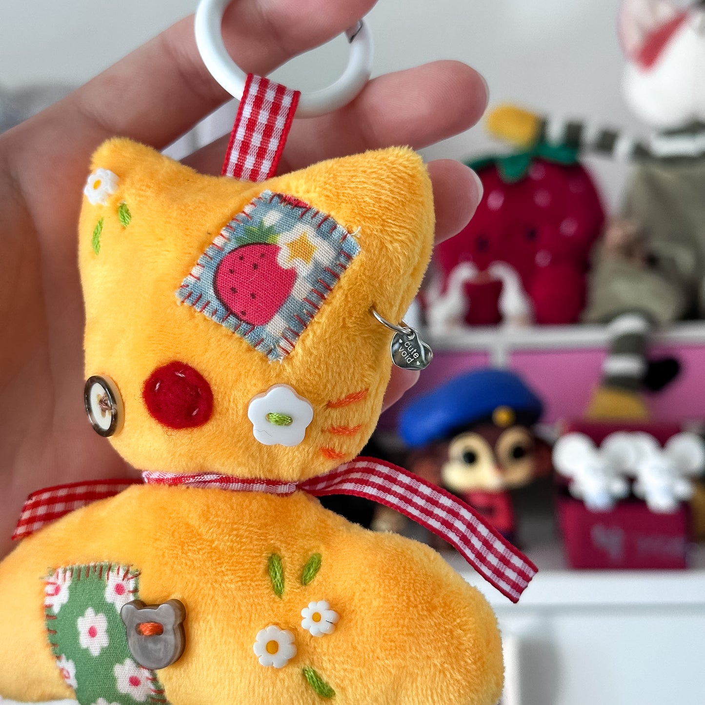 Yellow Patchwork Cat Plush Charm