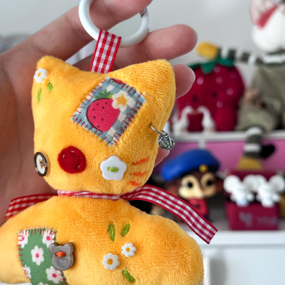 Yellow Patchwork Cat Plush Charm
