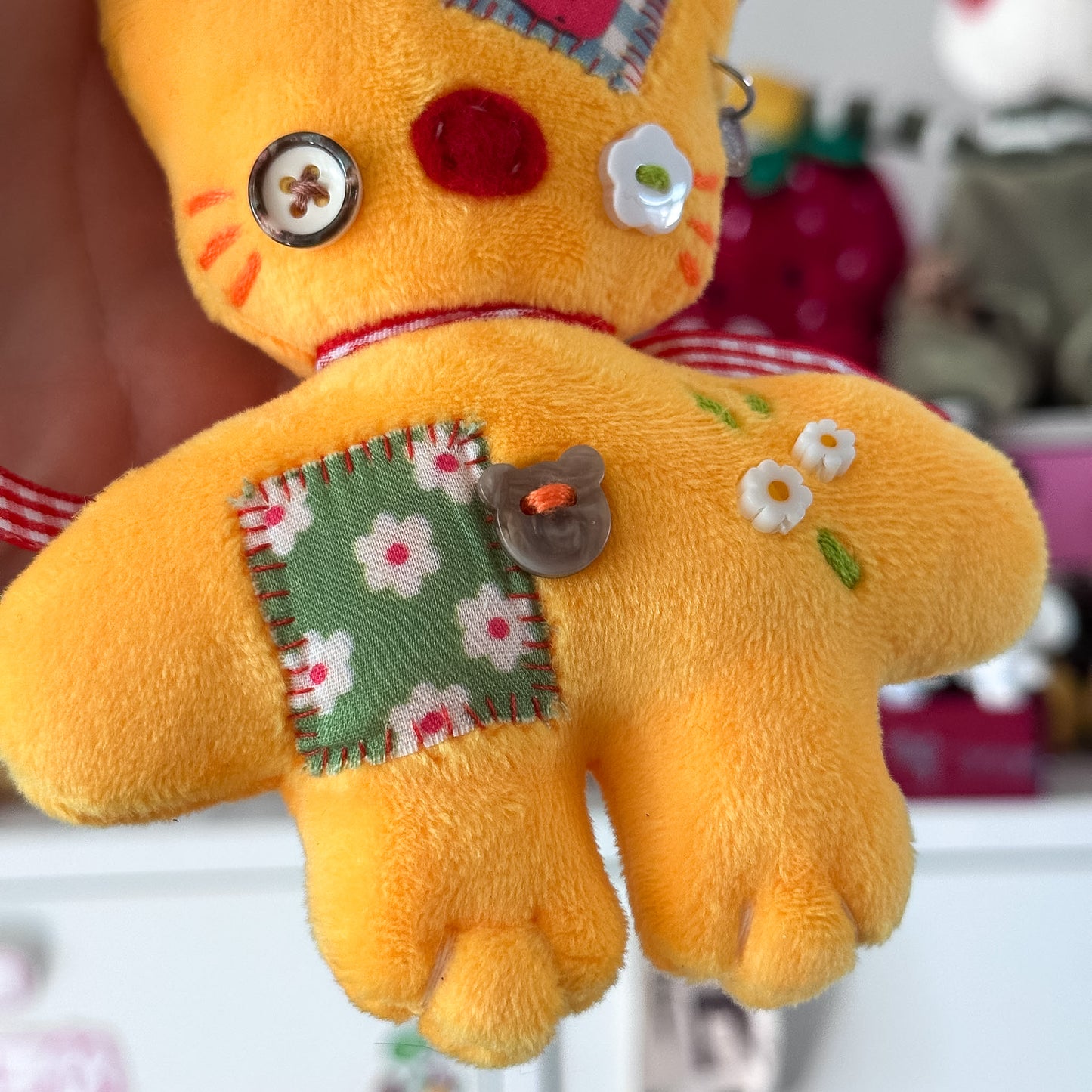 Yellow Patchwork Cat Plush Charm