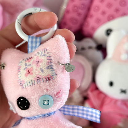Pink Patchwork Cat Plush Charm