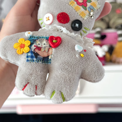 Grey Patchwork Cat Plush Charm