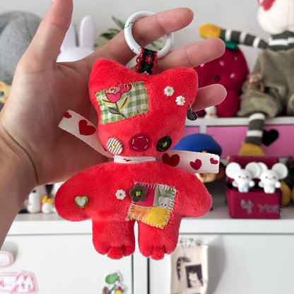 Red Patchwork Cat Plush Charm