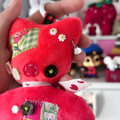 Red Patchwork Cat Plush Charm