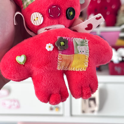 Red Patchwork Cat Plush Charm
