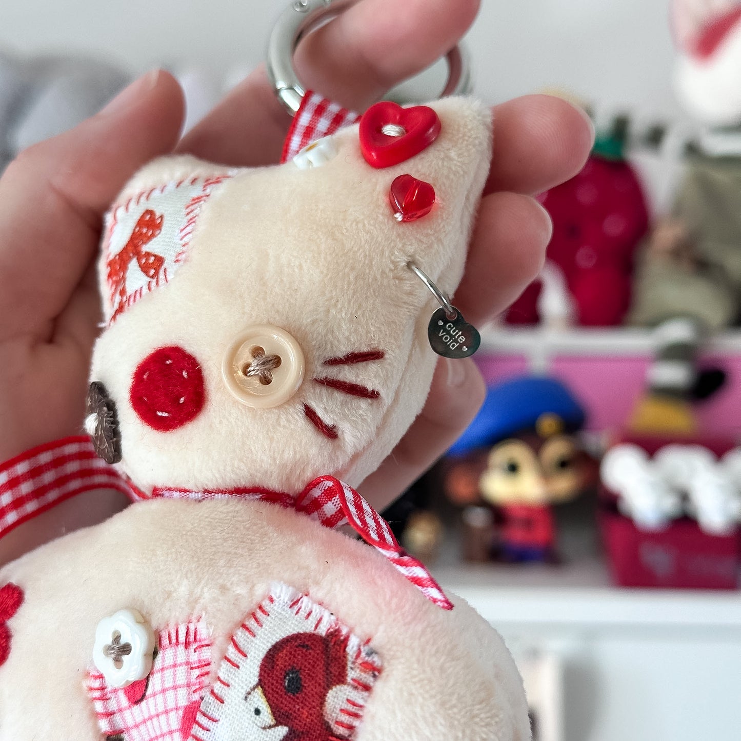 Beige Patchwork Cat Plush Charm