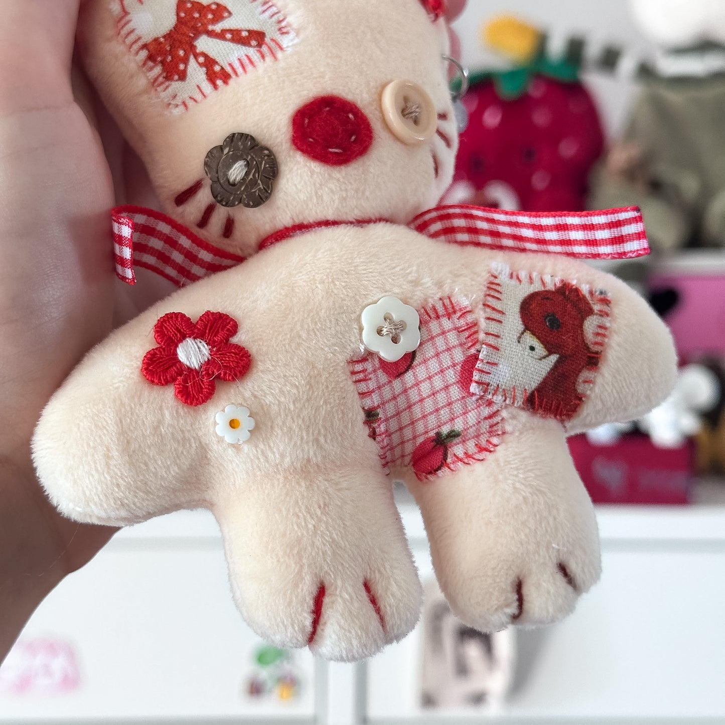 Beige Patchwork Cat Plush Charm