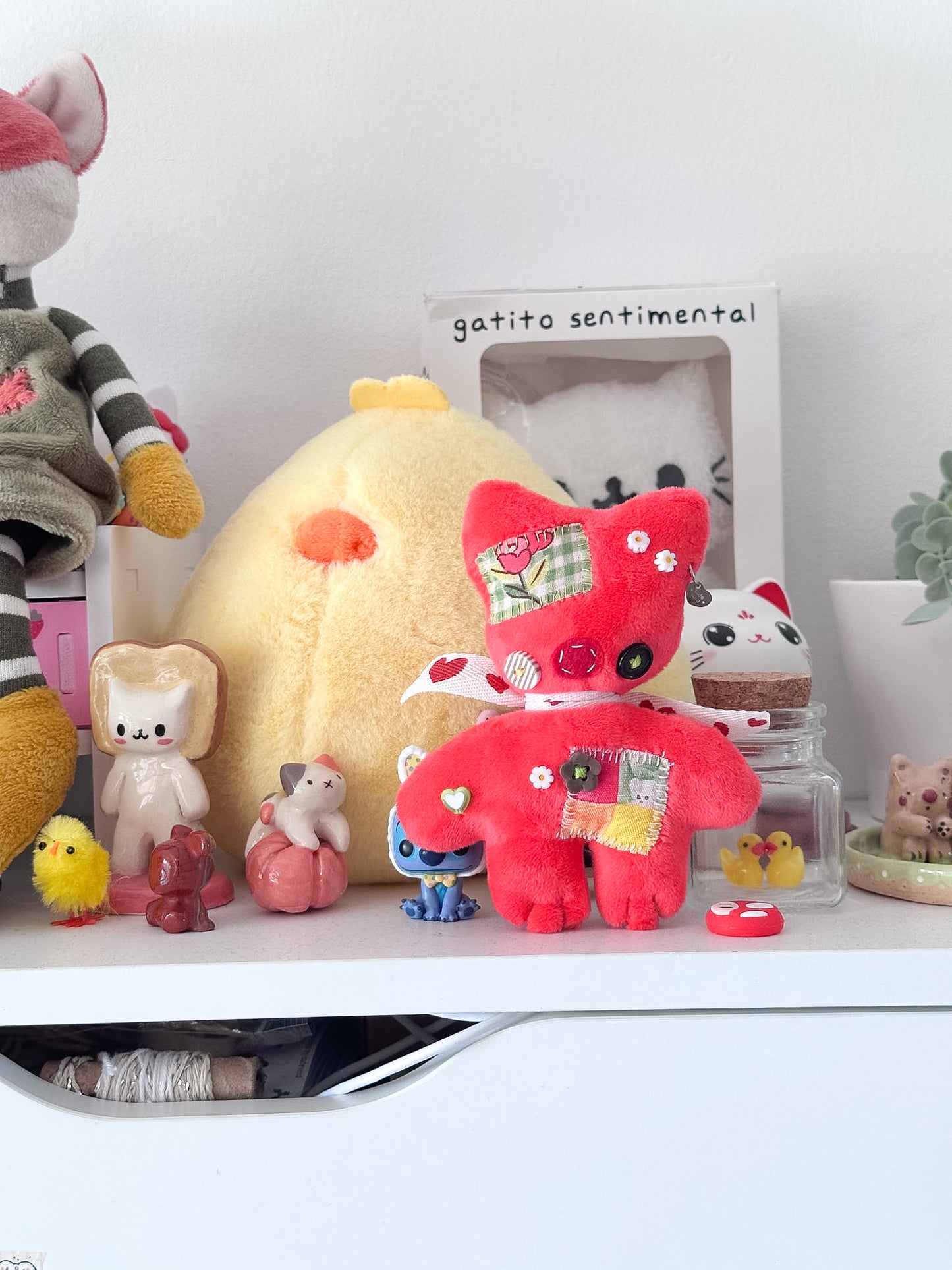 Red Patchwork Cat Plush Charm