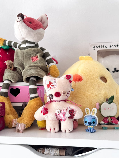 Beige Patchwork Cat Plush Charm