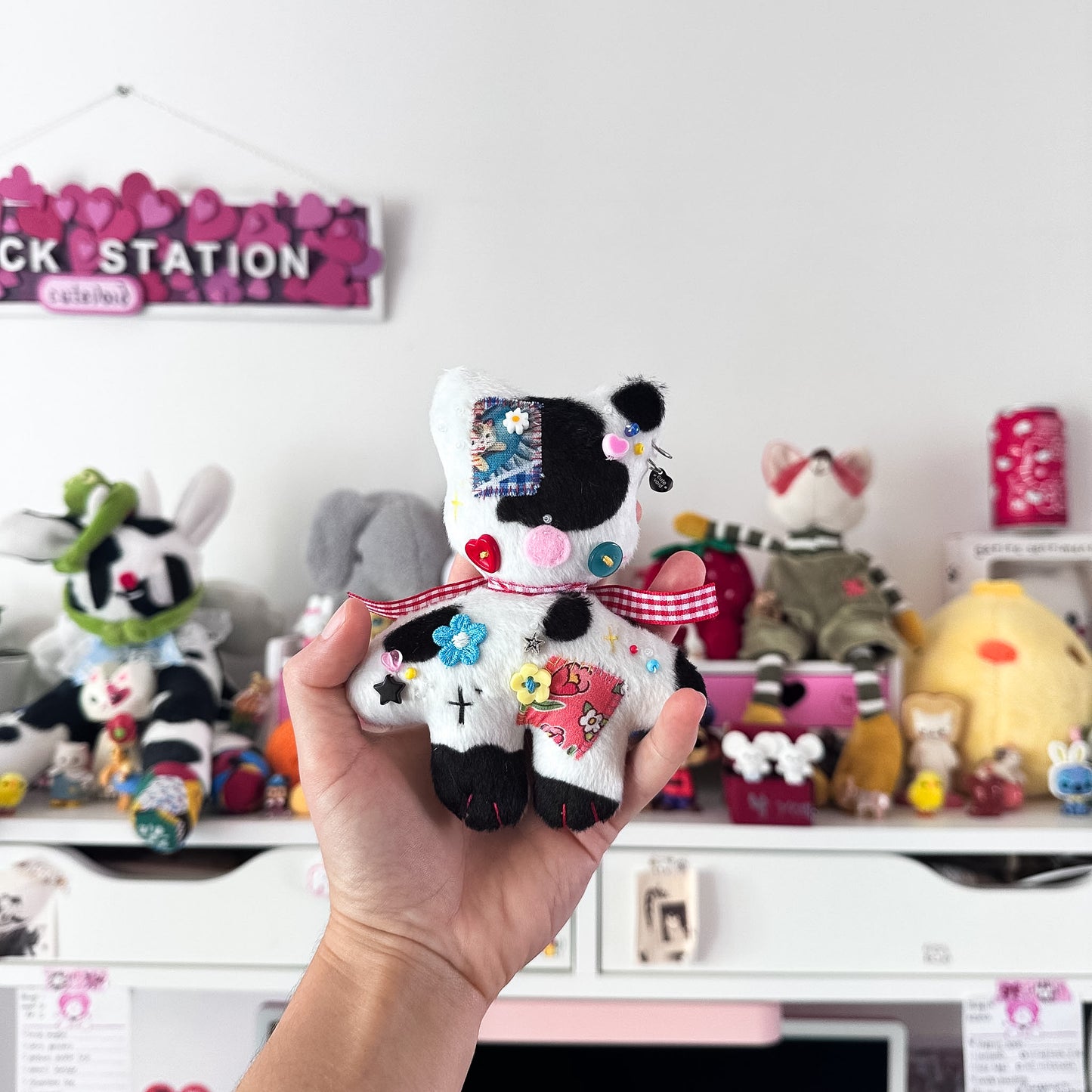 Cow Patchwork Cat Plush Charm