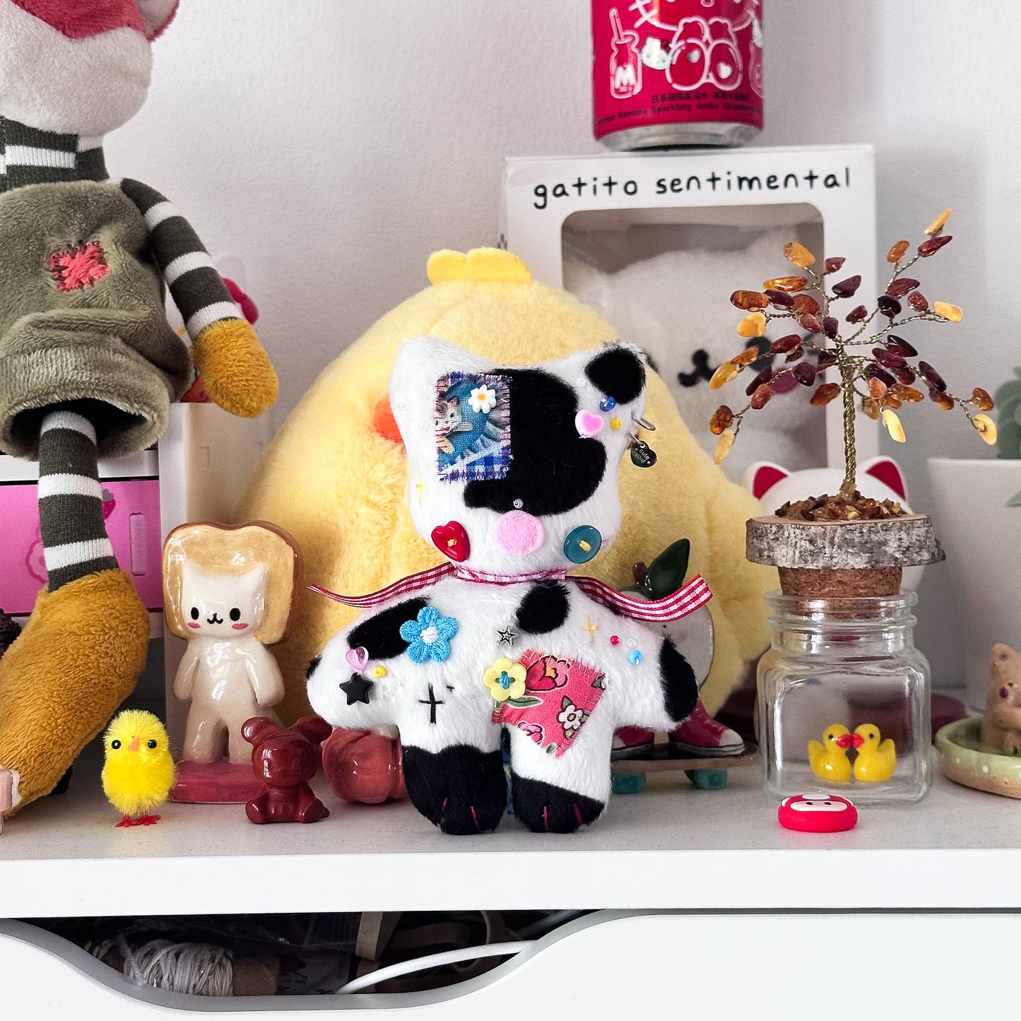 Cow Patchwork Cat Plush Charm